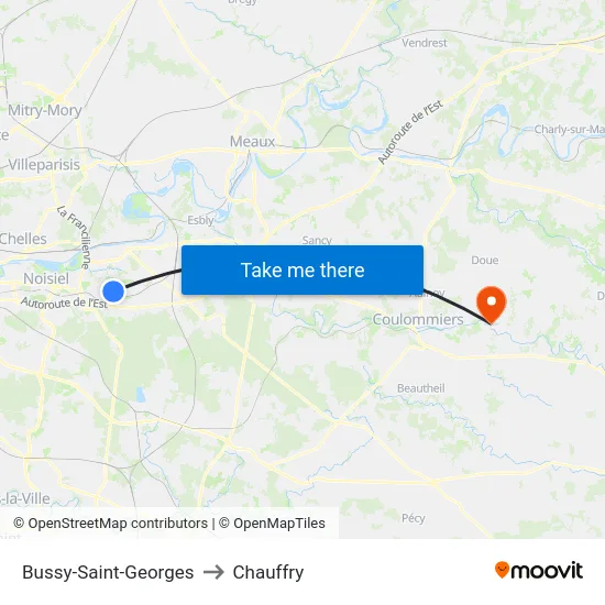 Bussy-Saint-Georges to Chauffry map