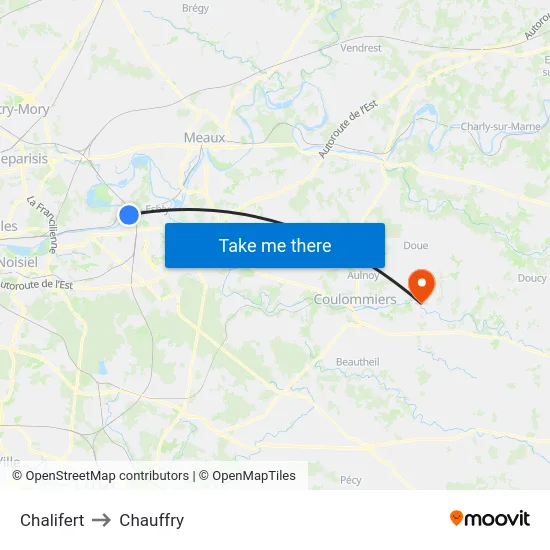 Chalifert to Chauffry map