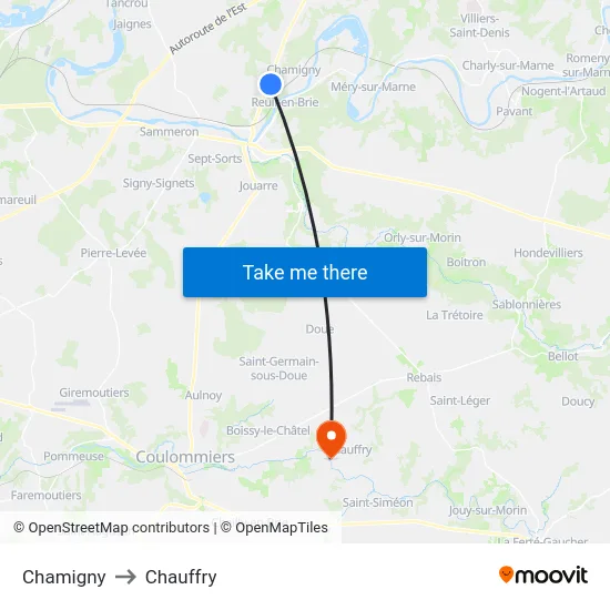 Chamigny to Chauffry map
