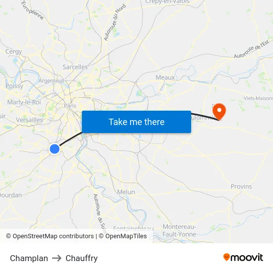 Champlan to Chauffry map