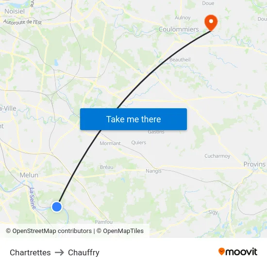 Chartrettes to Chauffry map