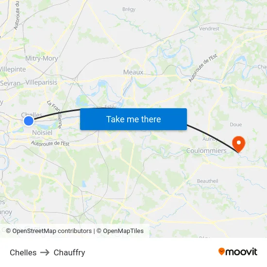 Chelles to Chauffry map