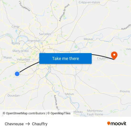 Chevreuse to Chauffry map
