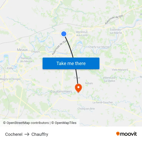 Cocherel to Chauffry map