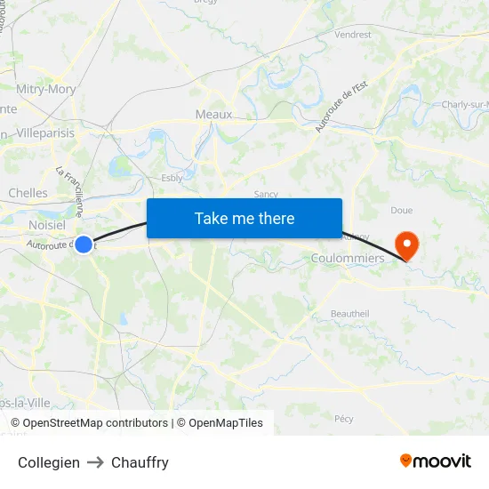 Collegien to Chauffry map