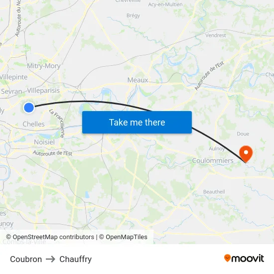 Coubron to Chauffry map