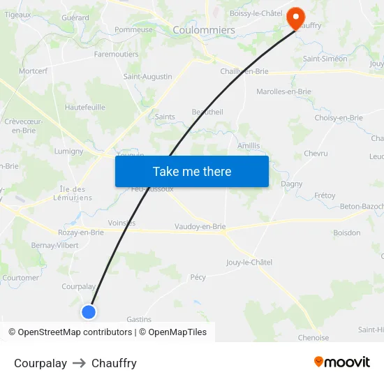 Courpalay to Chauffry map
