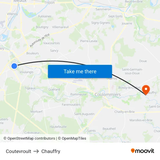 Coutevroult to Chauffry map