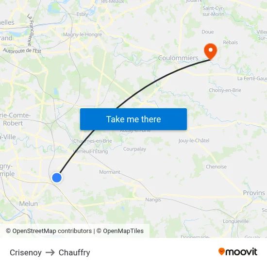 Crisenoy to Chauffry map
