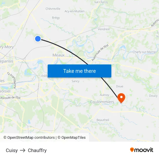Cuisy to Chauffry map