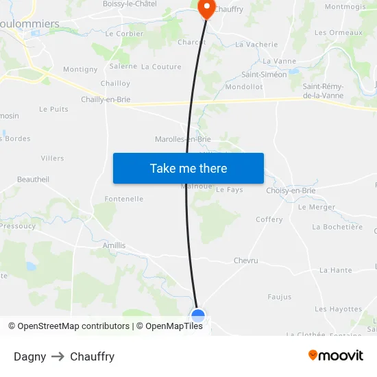 Dagny to Chauffry map