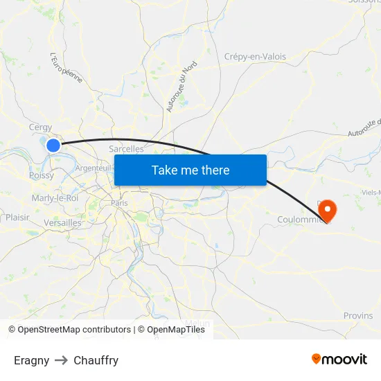 Eragny to Chauffry map