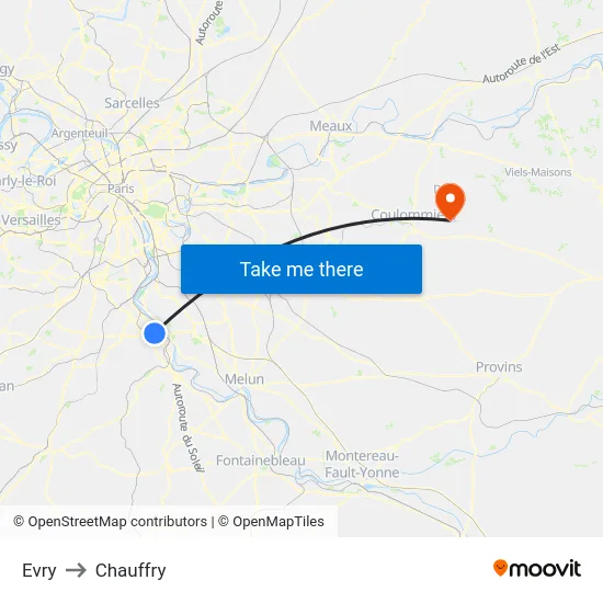 Evry to Chauffry map