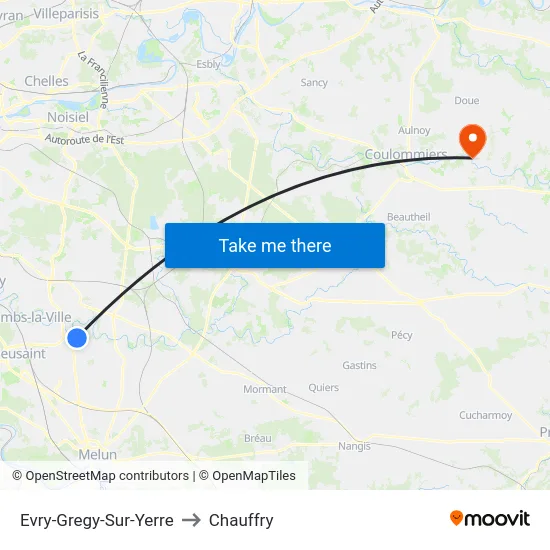 Evry-Gregy-Sur-Yerre to Chauffry map