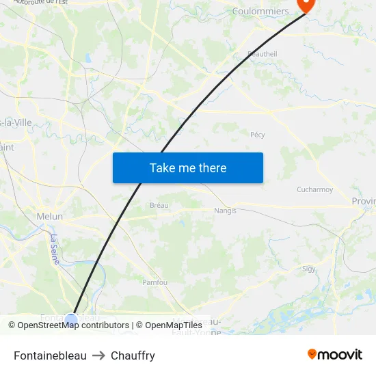 Fontainebleau to Chauffry map
