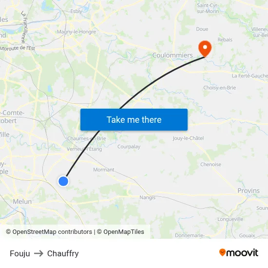 Fouju to Chauffry map