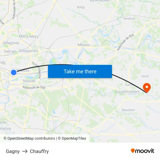 Gagny to Chauffry map