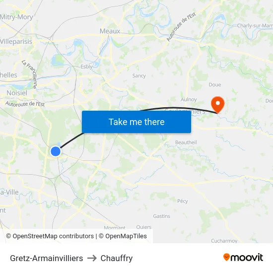 Gretz-Armainvilliers to Chauffry map