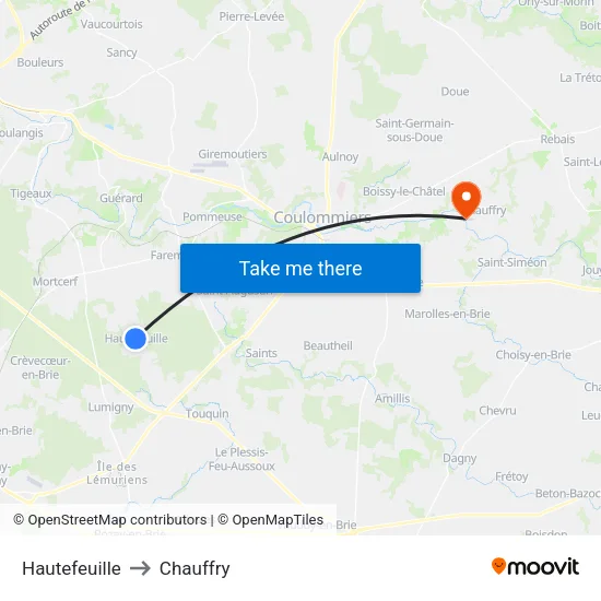 Hautefeuille to Chauffry map