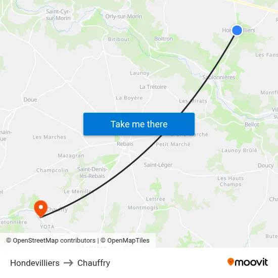 Hondevilliers to Chauffry map