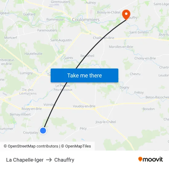 La Chapelle-Iger to Chauffry map
