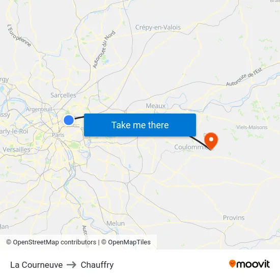 La Courneuve to Chauffry map