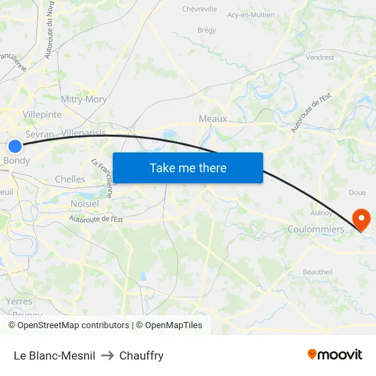 Le Blanc-Mesnil to Chauffry map