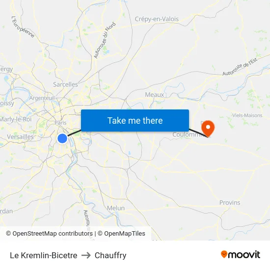 Le Kremlin-Bicetre to Chauffry map