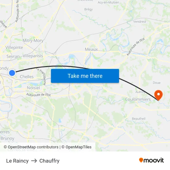 Le Raincy to Chauffry map