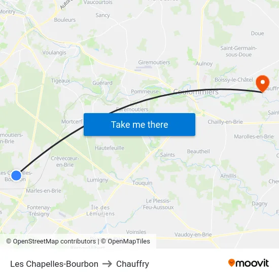Les Chapelles-Bourbon to Chauffry map