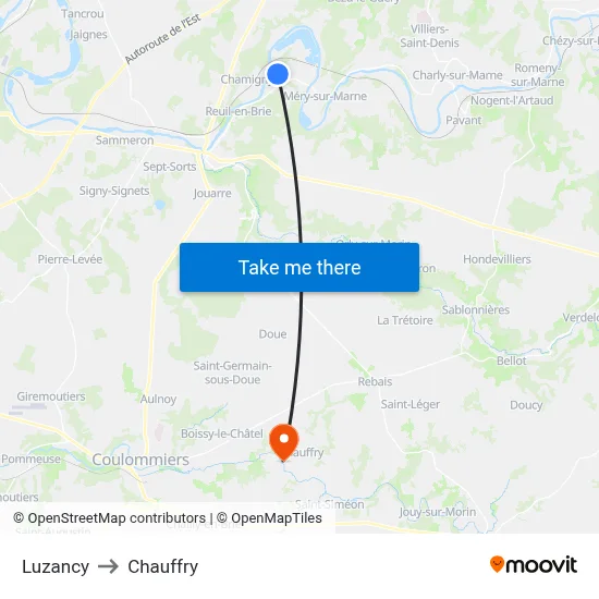 Luzancy to Chauffry map