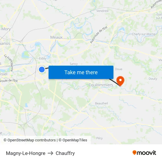 Magny-Le-Hongre to Chauffry map
