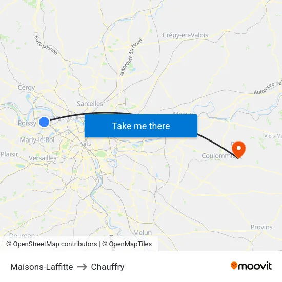 Maisons-Laffitte to Chauffry map