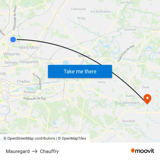 Mauregard to Chauffry map