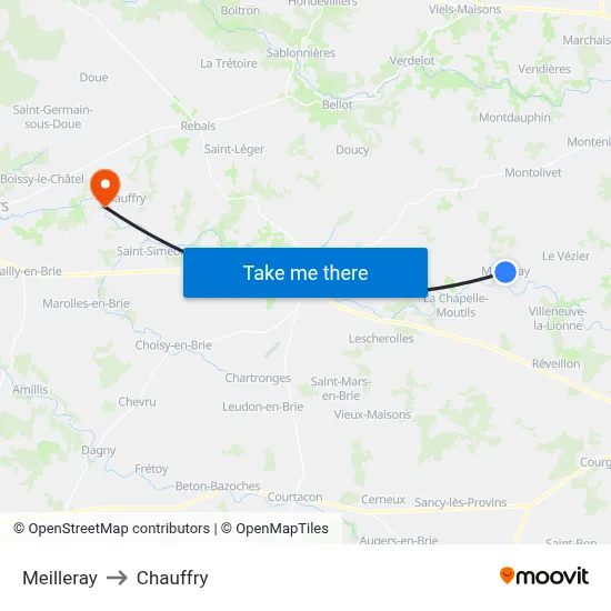 Meilleray to Chauffry map
