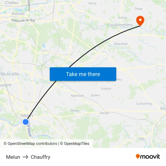 Melun to Chauffry map