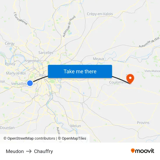 Meudon to Chauffry map