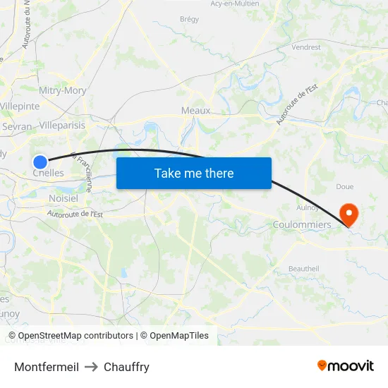 Montfermeil to Chauffry map