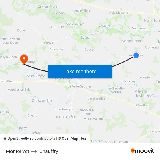 Montolivet to Chauffry map
