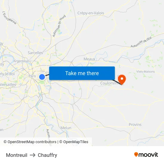 Montreuil to Chauffry map
