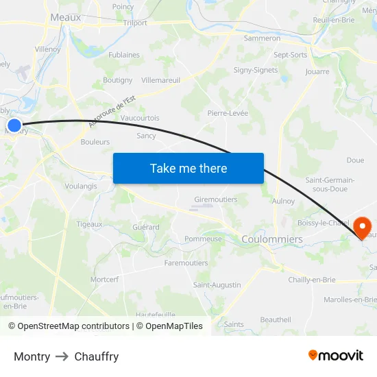 Montry to Chauffry map