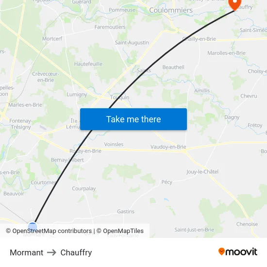 Mormant to Chauffry map
