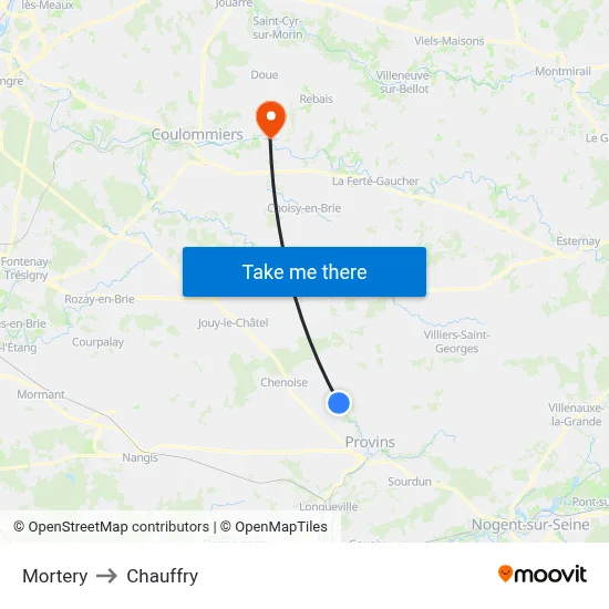 Mortery to Chauffry map