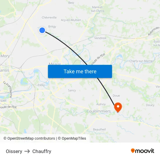 Oissery to Chauffry map