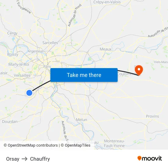 Orsay to Chauffry map