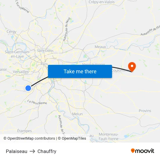 Palaiseau to Chauffry map