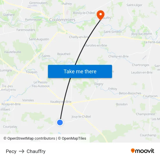 Pecy to Chauffry map