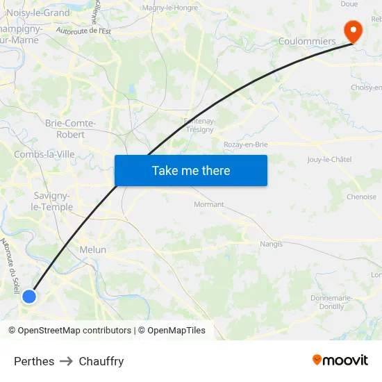 Perthes to Chauffry map