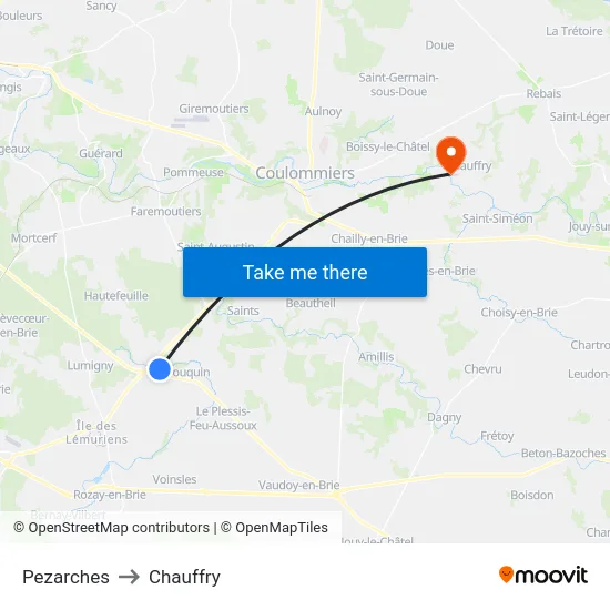Pezarches to Chauffry map