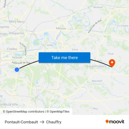 Pontault-Combault to Chauffry map